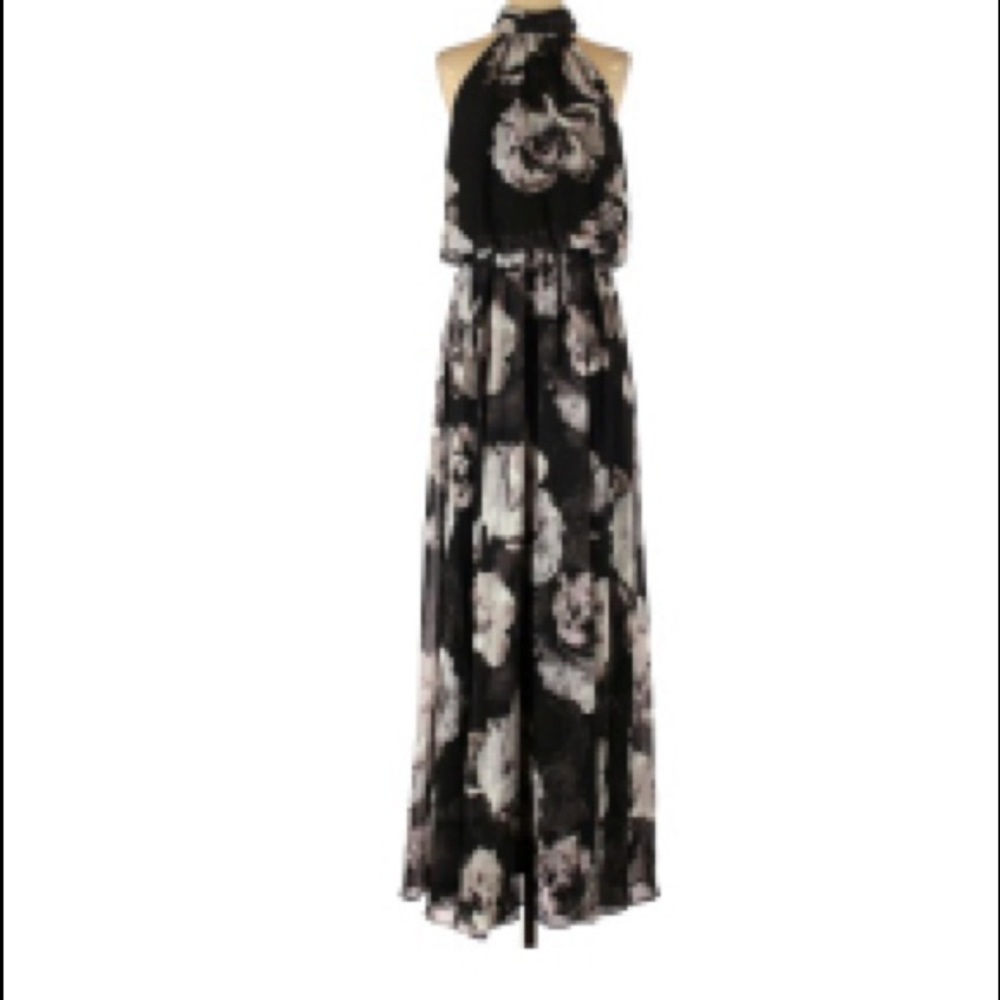 Xscape Black Floral Halter Neck Dress